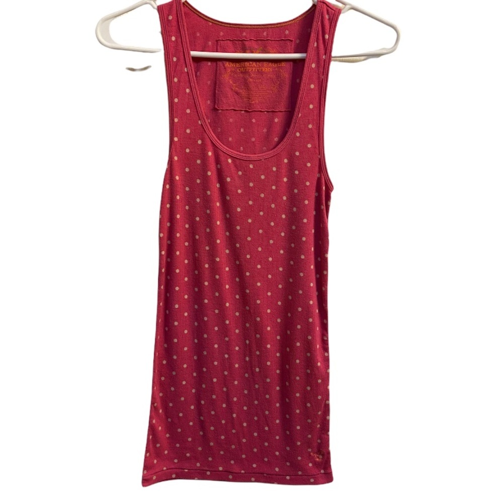 2/$12 American Eagle Pink with White Polka Dot Tank Top